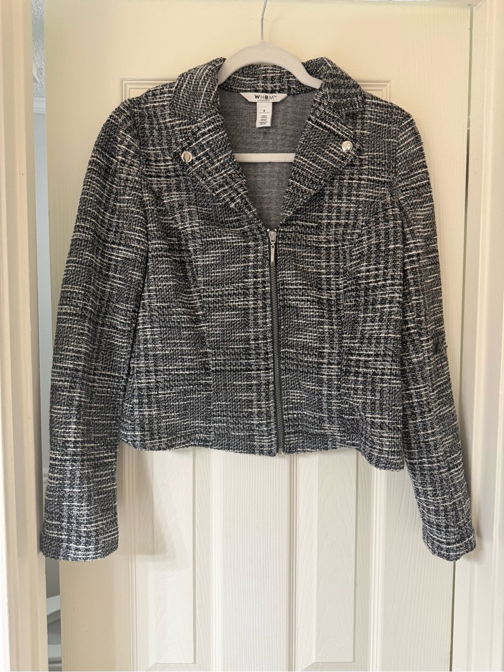 White House Black Market Black & White Tweed Zip Jacket
